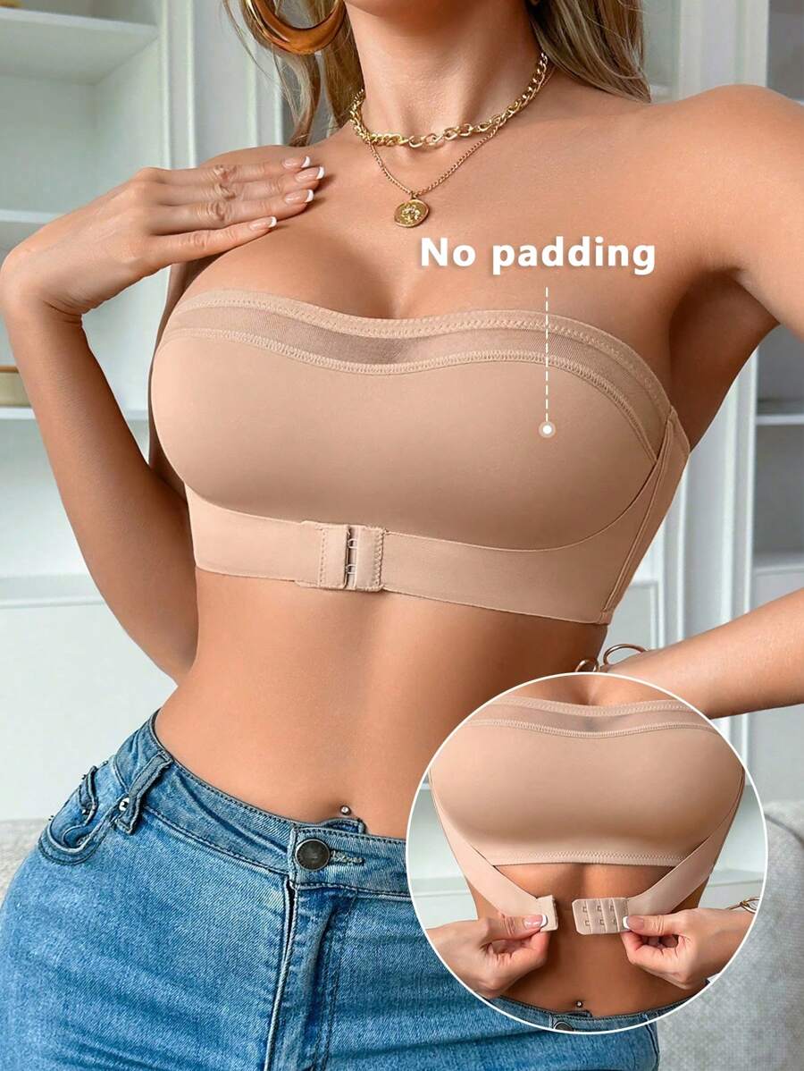 NudeFit 1 pieza Parte superior tipo cami informal con panel de malla y cierre frontal simplificado
