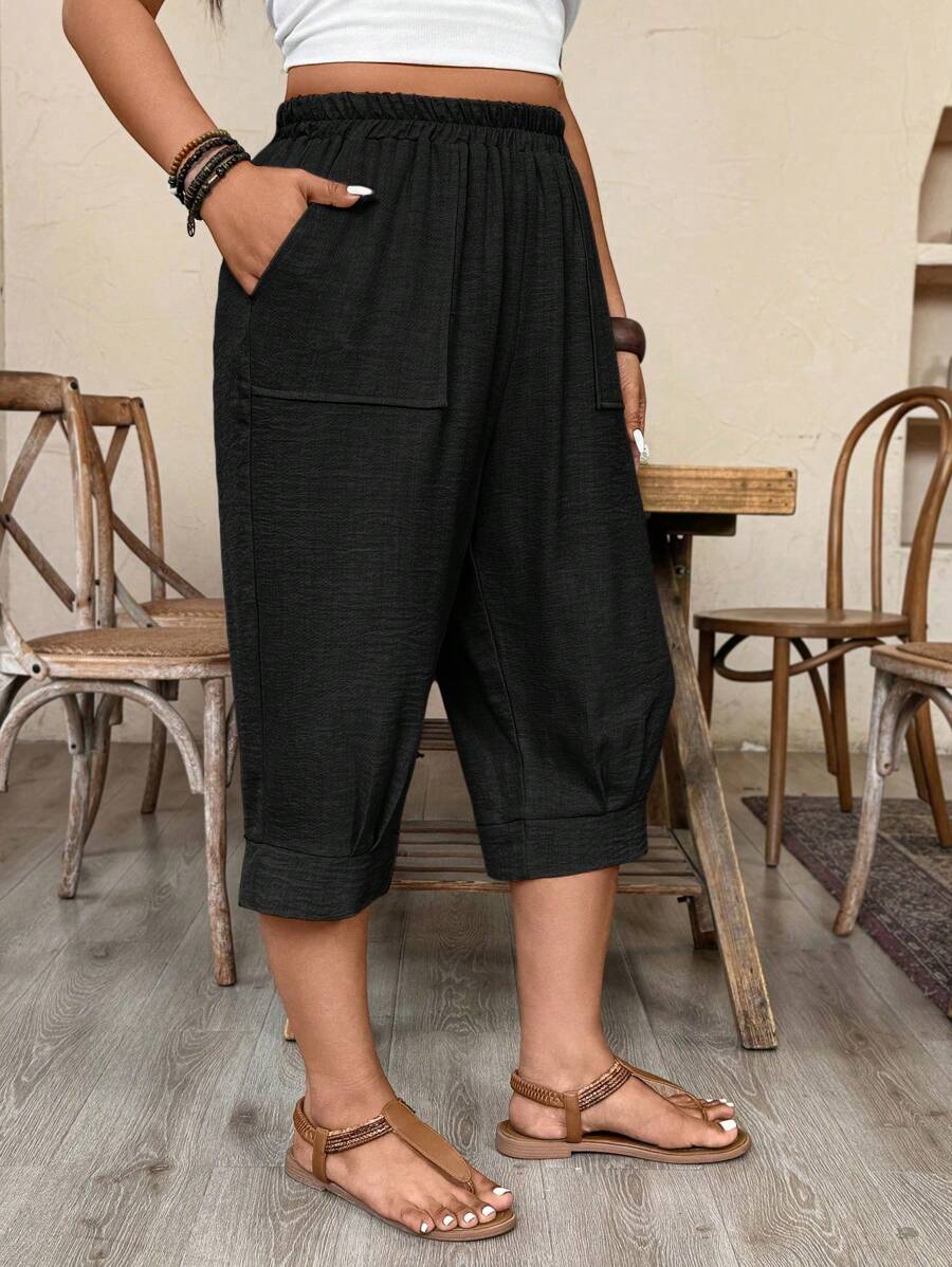 Weeklong Plus SizeCasual Imitation Linen Cropped Pants