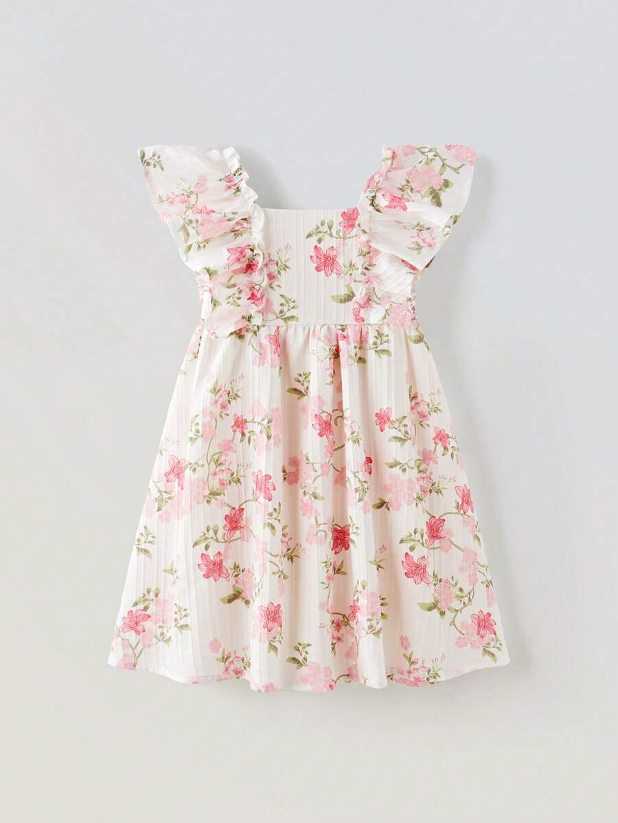 Maija Kids Maija Kids Vestido de manga corta holgado y casual con estampado floral para niña joven