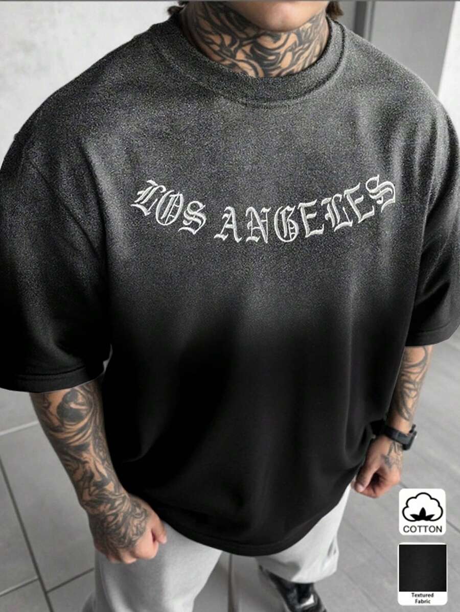 Manfinity LEGND Camiseta informal de hombre de moda callejera con bordado de letras, lavada, para verano