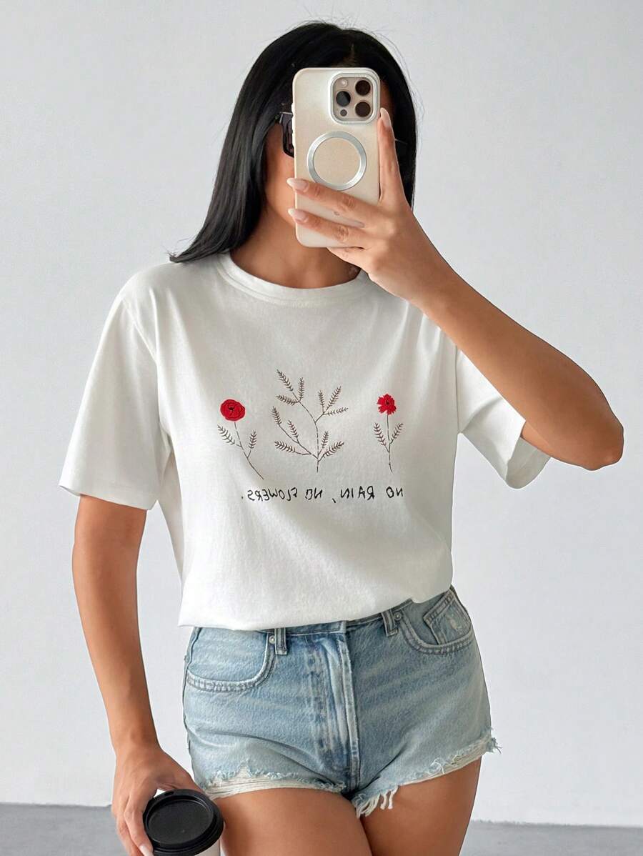 SHEIN Maglietta oversize estiva da donna con dettagli in decorazione