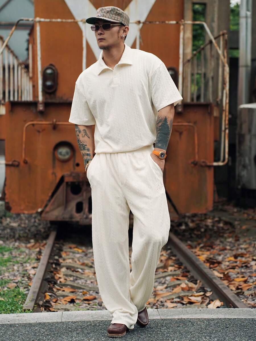DAZY Conjunto de camisas polo de manga corta con textura de tela sólida para hombre, para primavera/verano