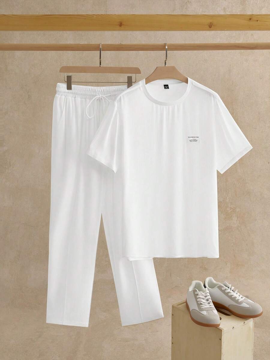 HIMLAND Set de 2 piezas Conjunto de camiseta de manga corta holgada y cómoda + pantalones para uso diario de hombre en verano