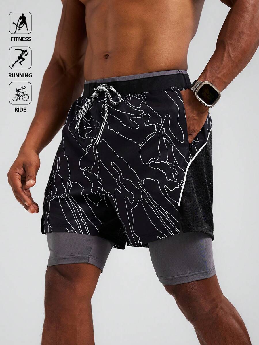 Manfinity Sport Corelite Herren Sommer lässige Kontrast Farbdruck Sport Shorts, Radlerhosen, Laufshorts