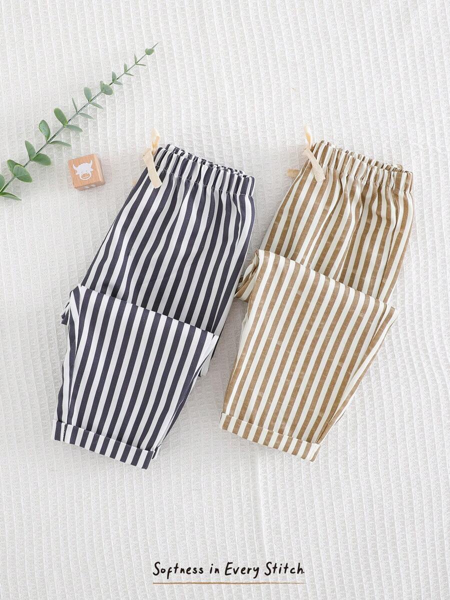 Cozy Pixies 2pcs/Set Baby Boy Colorful Striped Elastic Waist Ankle-Length Pants Set Baby Striped Pants Toddler Striped Pants Baby Boy Striped Pants Striped Baby Trousers Baby Trousers