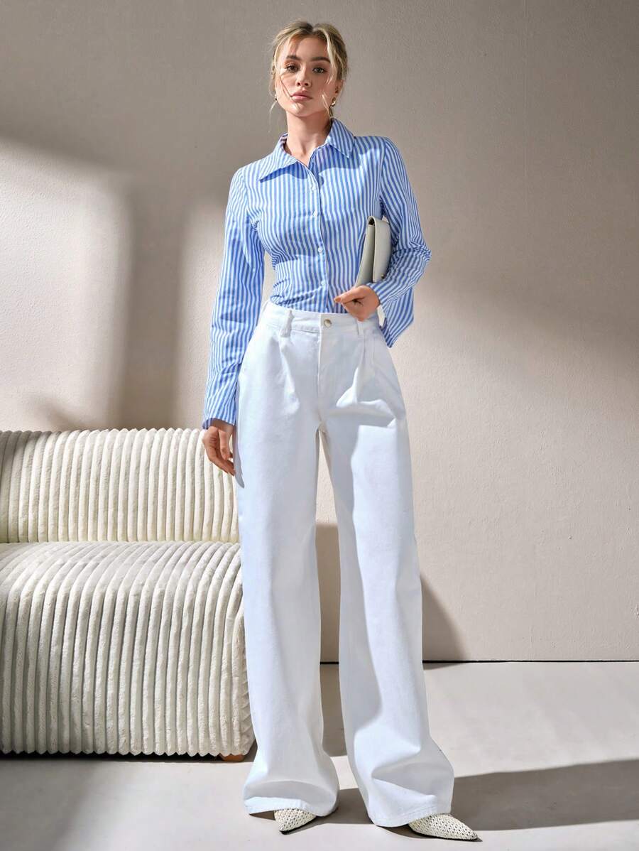 CLARA VERO Pantalón vaquero ancho con pierna plisada y cintura media