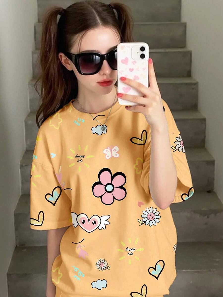 SHEIN Camiseta de punto holgada minimalista casual para adolescentes, apta para el verano