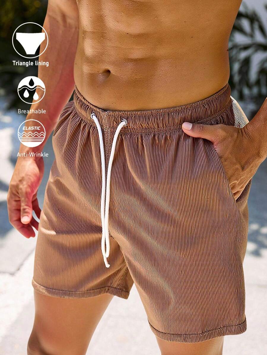 Manfinity VDAYZ Pantaloni scurți de plajă cu buzunar și șnur în talie, de culoare solidă, potriviți pentru vară