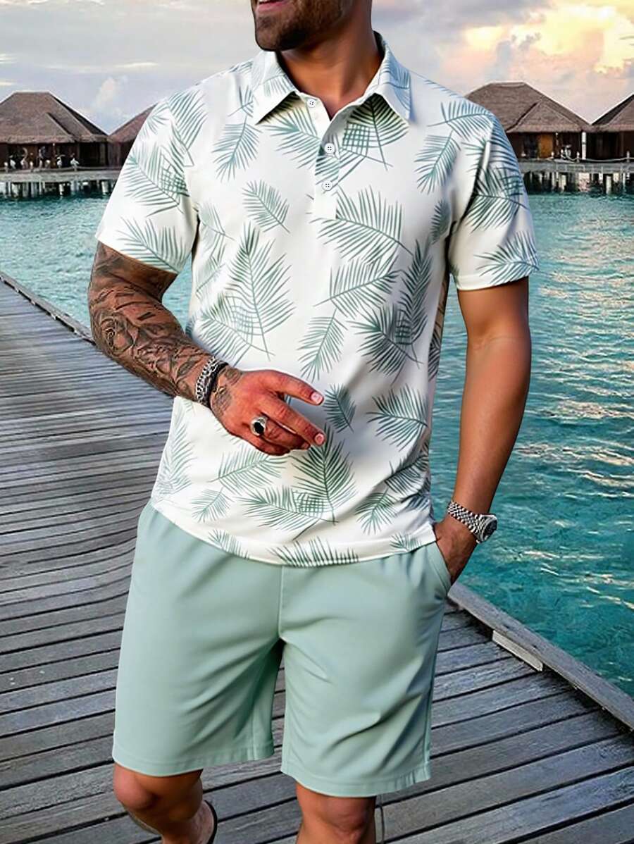 Manfinity RSRT Set de 2 piezas de camisa polo y pantalón corto, de moda, unicolor, adecuado para el verano