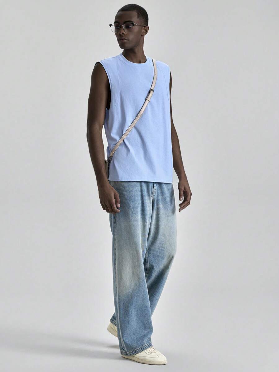 Ontre 2025 Chaleco sin mangas de unicolor de cuello redondo casual de verano para hombres, adecuado para el Día de la Independencia, el Día de San Juan, la graduación, el uso diario, una linda camiseta de tirantes de verano, vacaciones de hombres, playa, casual, trayecto, deportes