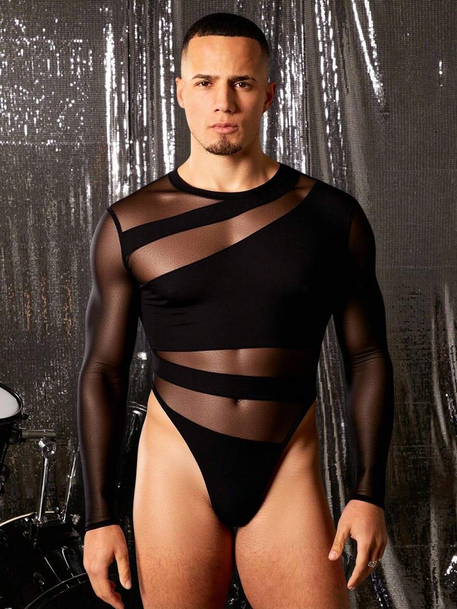 FeverCity FeverCity Slim-Fit Round Neck Long Sleeve Jumpsuit And Bib Pants For Men