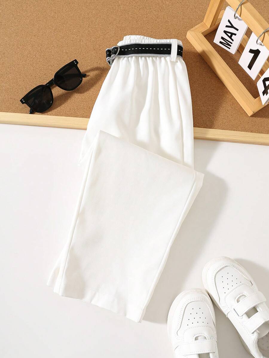 Set de 2 pantalones anchos formales para niños, pantalones largos casuales y versátiles de color blanco, pantalones de traje con cinturón, conjuntos de ropa de niños adecuados para fiestas de cumpleaños, ocasiones formales, bodas, escuela, vacaciones y verano
