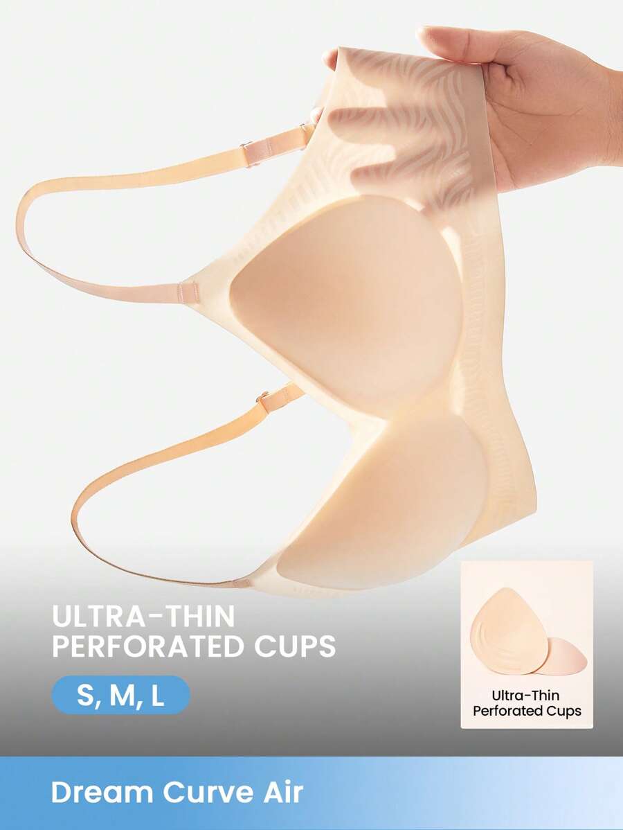 LUVLETTE Dream Curve Air Wireless Seamless Breathable Sheer T-Shirt Plunge No Show Underwear Nude Airy Sticky Basic SizeFreedom Bra
