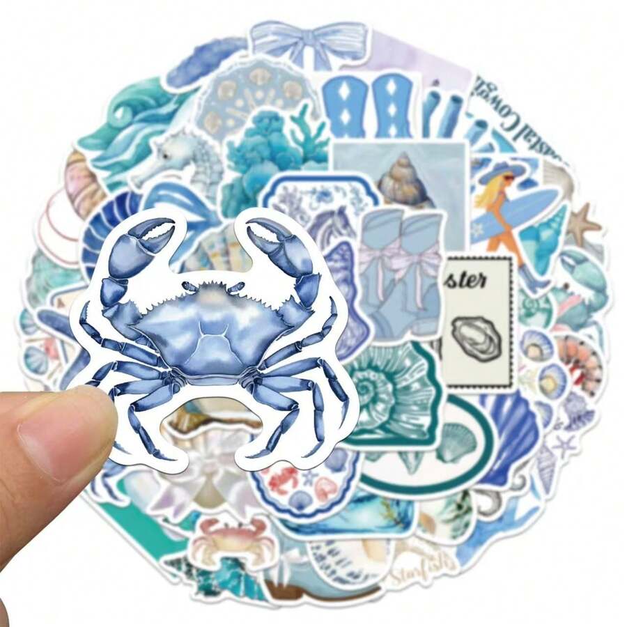 SHEIN 60PCS Coastal Granddaughter Stickers Vinyl Aesthetics Stickers For Scrapbooking, Diary, Laptop, Bumper, Skateboard, Water Bottle, Computer, Phone, Cartoon, Hard Hat, Car Stickers And Decals Back To School