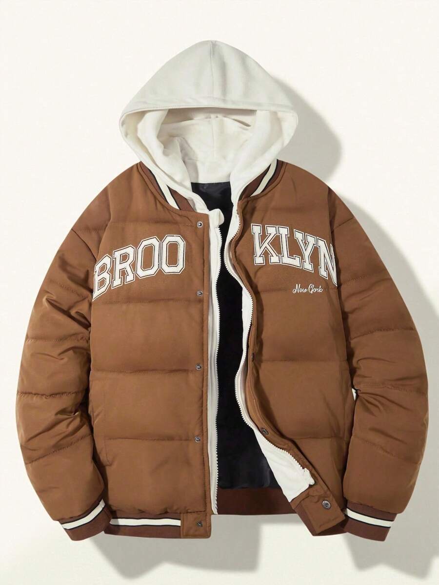 SHEIN Veste de sport décontractée américaine rembourée 2 en 1 avec capuche pour adolescent garçon, manteau d'hiver rembourré chaud
