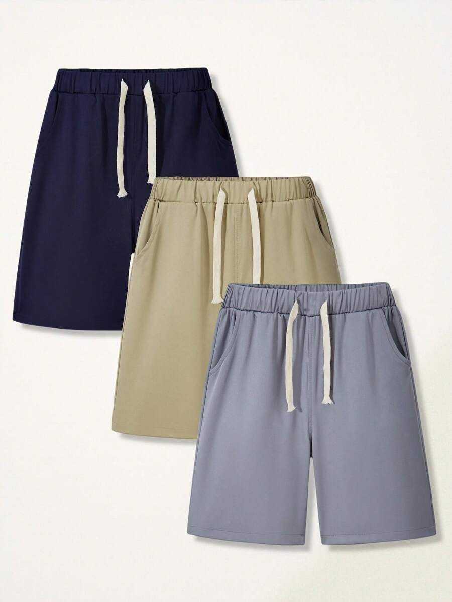 SHEIN Set di 3 pantaloncini casual con coulisse e colore a contrasto per ragazzi pre-adolescenti