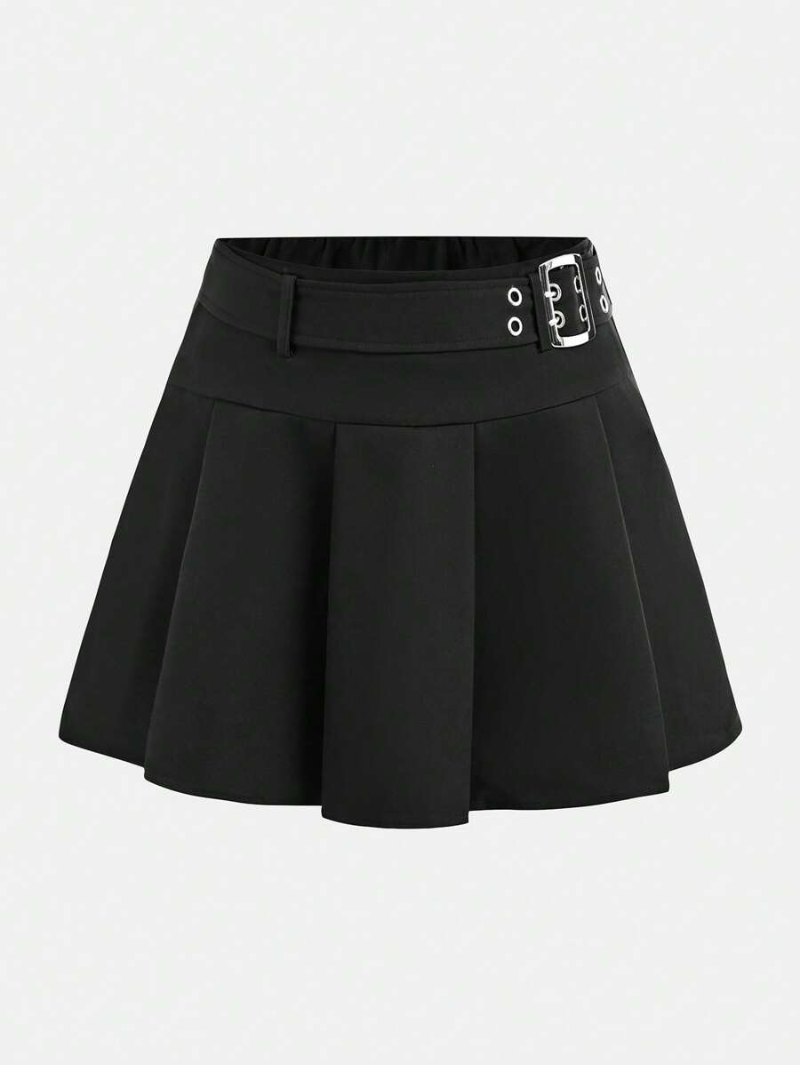 Girlism Jupe plissée de couleur unie avec short intégré et ceinture amovible, polyvalente et adaptée à toutes les saisons, style scolaire