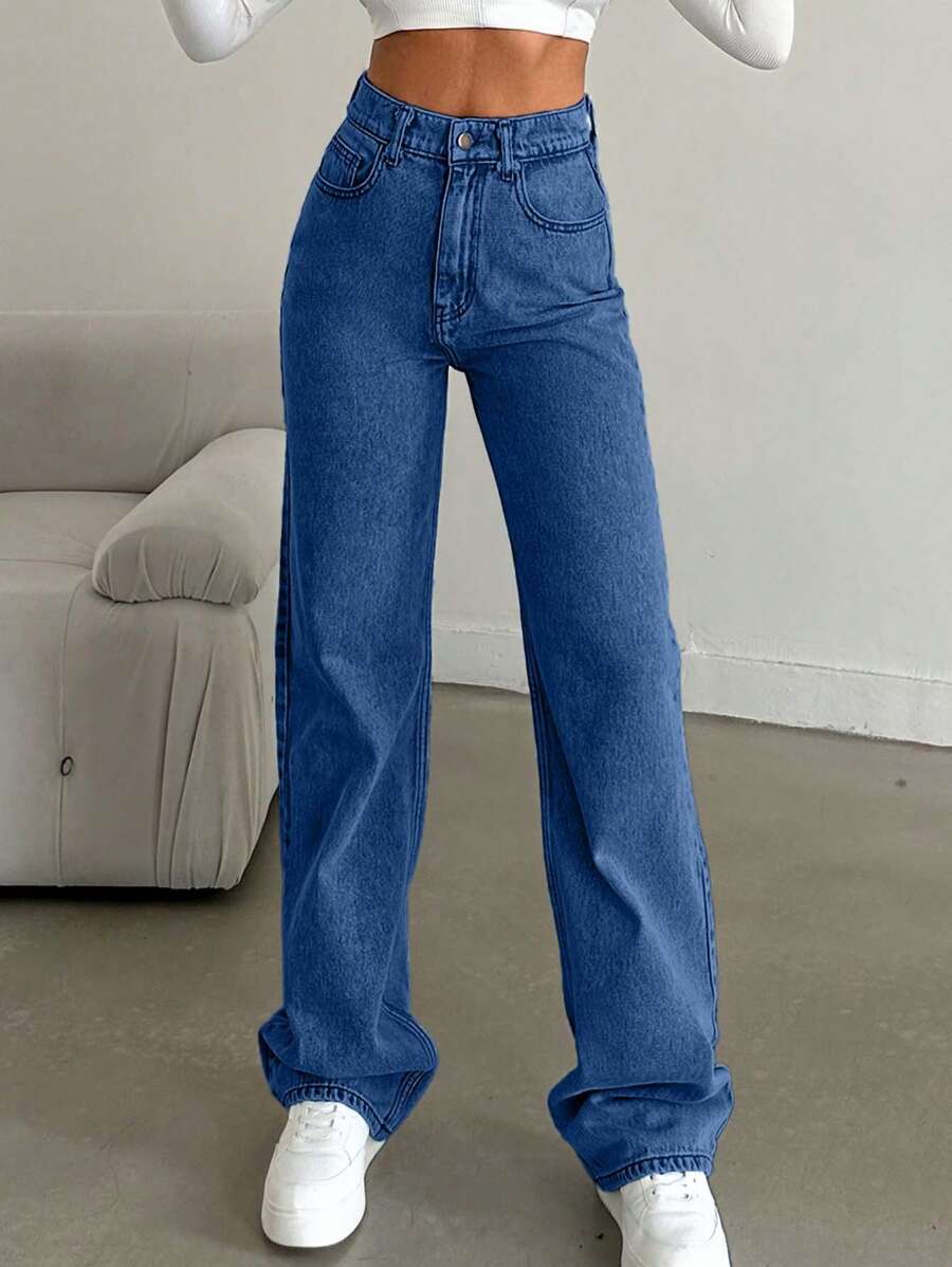 SHEIN Tall Jeans a vita alta a gamba dritta con lavaggio effetto neve per persone di alta statura
