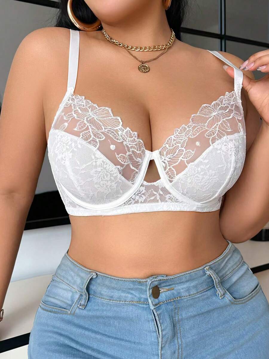 SHEIN 1 pièce Soutien-gorge sexy avec armature, en maille brodée, grande taille