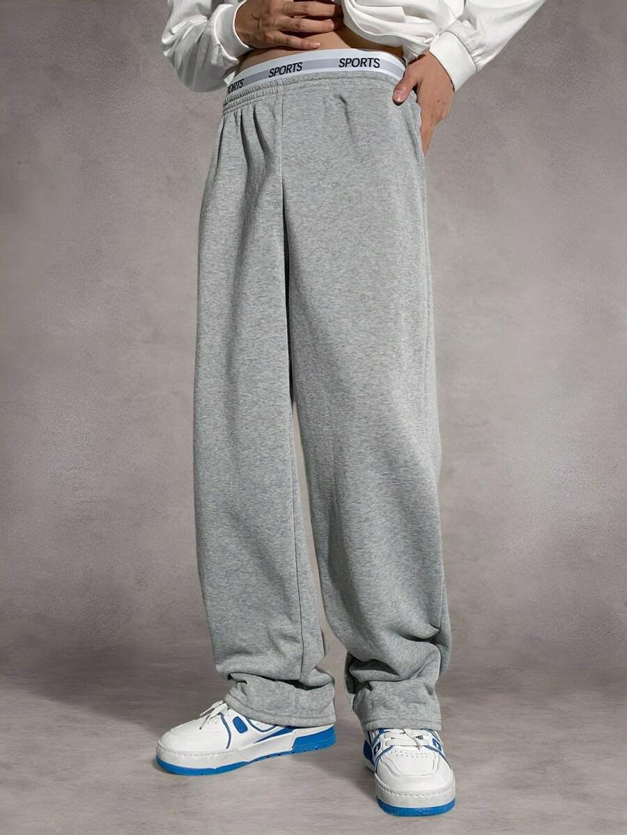 SHEIN Teen Boys' Casual 2 In 1 Relaxed Sweatpants, Heather Gray, Elastic Waistband, Retro Style, Suitable For Autumn, Winter, College, Casual, Homewear, Daily Wear, Sports, Birthday Party, Outings, All-Match, Minimalist, Valentine's Day