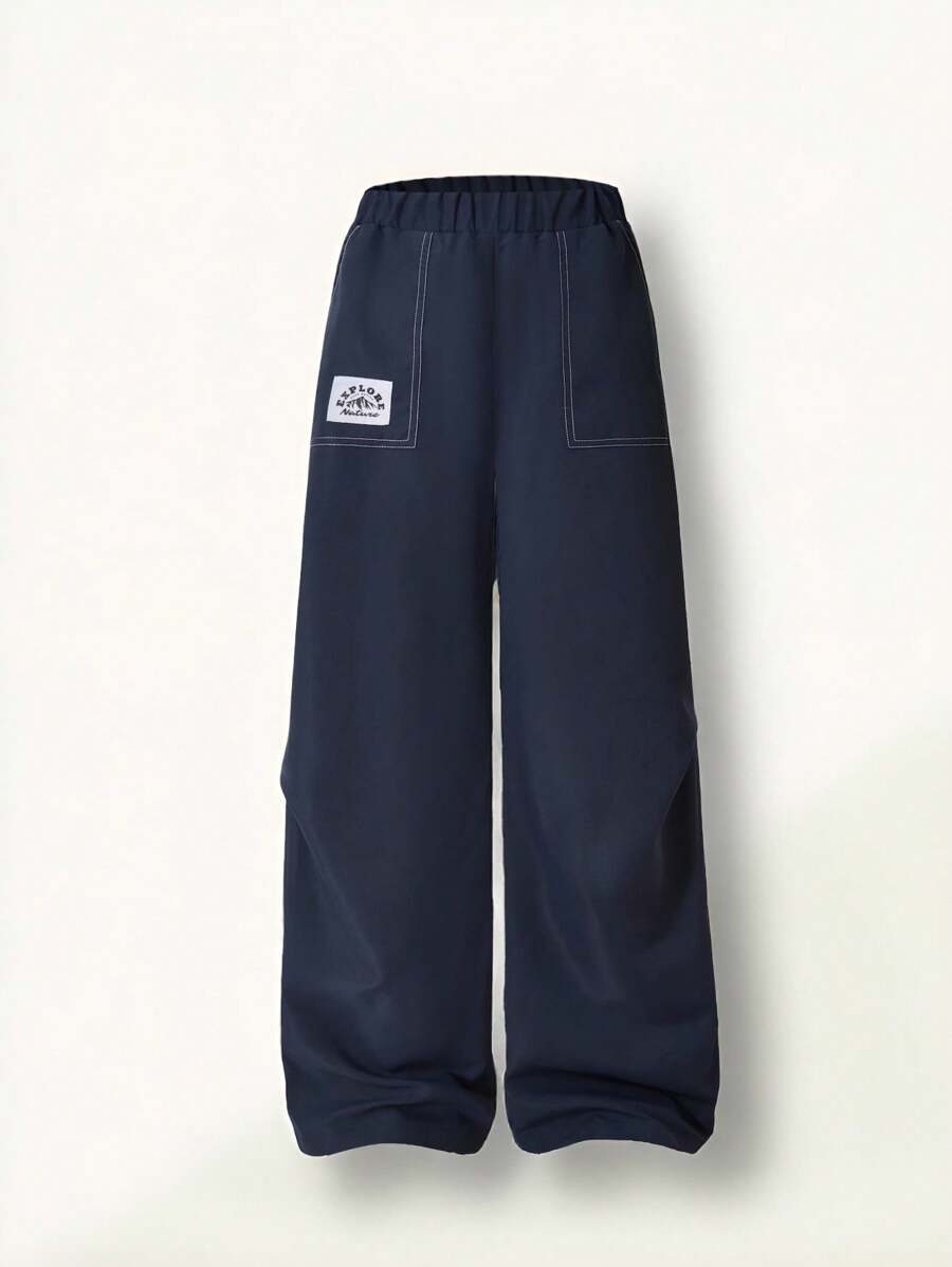 SHEIN 1 pezzo Pantaloni cargo casual e ampi di colore tinta unita con molte tasche per ragazzi adolescenti, nuovo stile versatile e di per l'estate