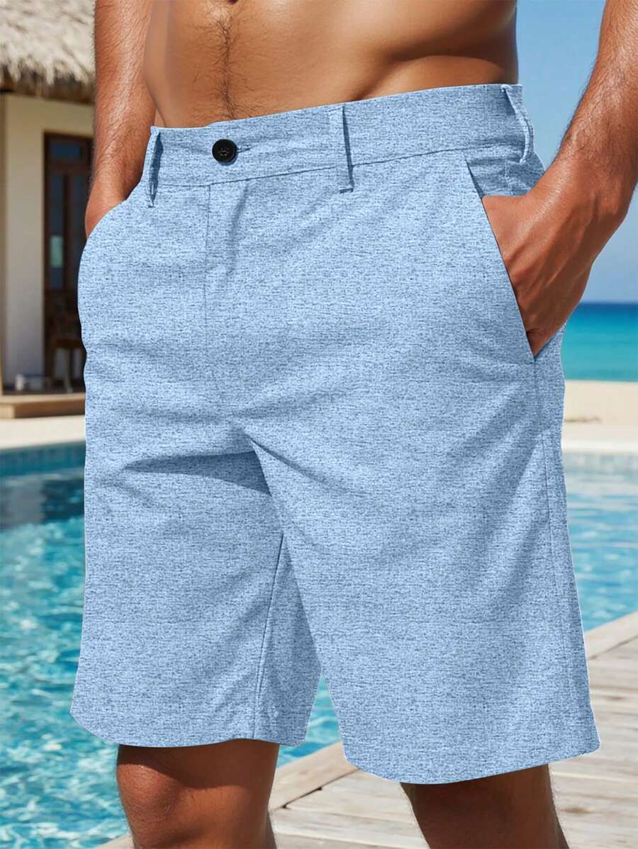 Manfinity RSRT Men's Casual Slant Pocket Shorts Linen Shorts Loose Knee Cool Lucky Solid Color Summer Basic Mens Light Blue Shorts Mens Summer Shorts Mens Vacation Shorts Light Blue Swim Trunks Pool Shorts Men