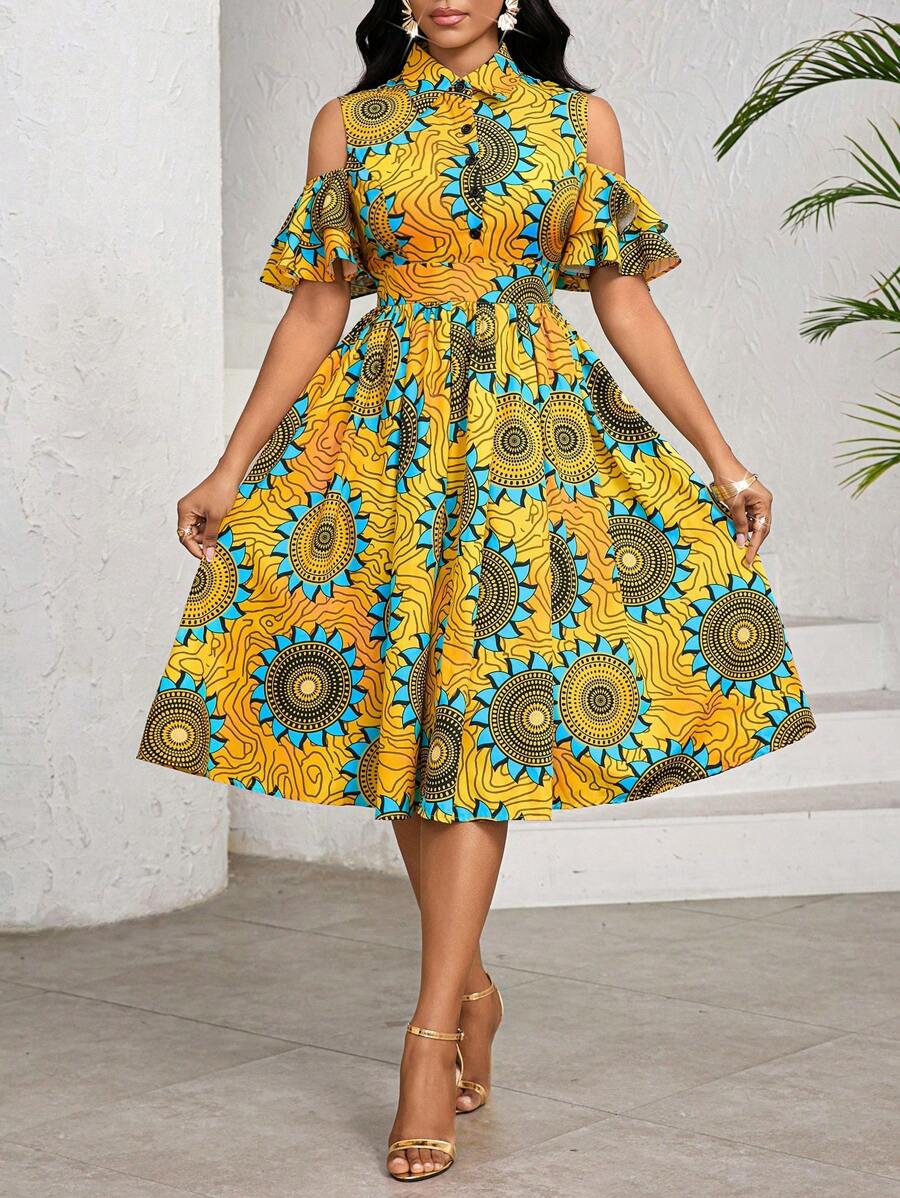 SHEIN Lady Stroje na wakacje wiosna/lato Kobiety Letnie stroje dla kobiet Sukienki urodzinowe dla kobiet Letnie sukienki dla kobiet Stroje plażowe dla kobiet Wakacje Eleganckie sukienki dla kobiet Żółta sukienka z kwiatowym wzorem