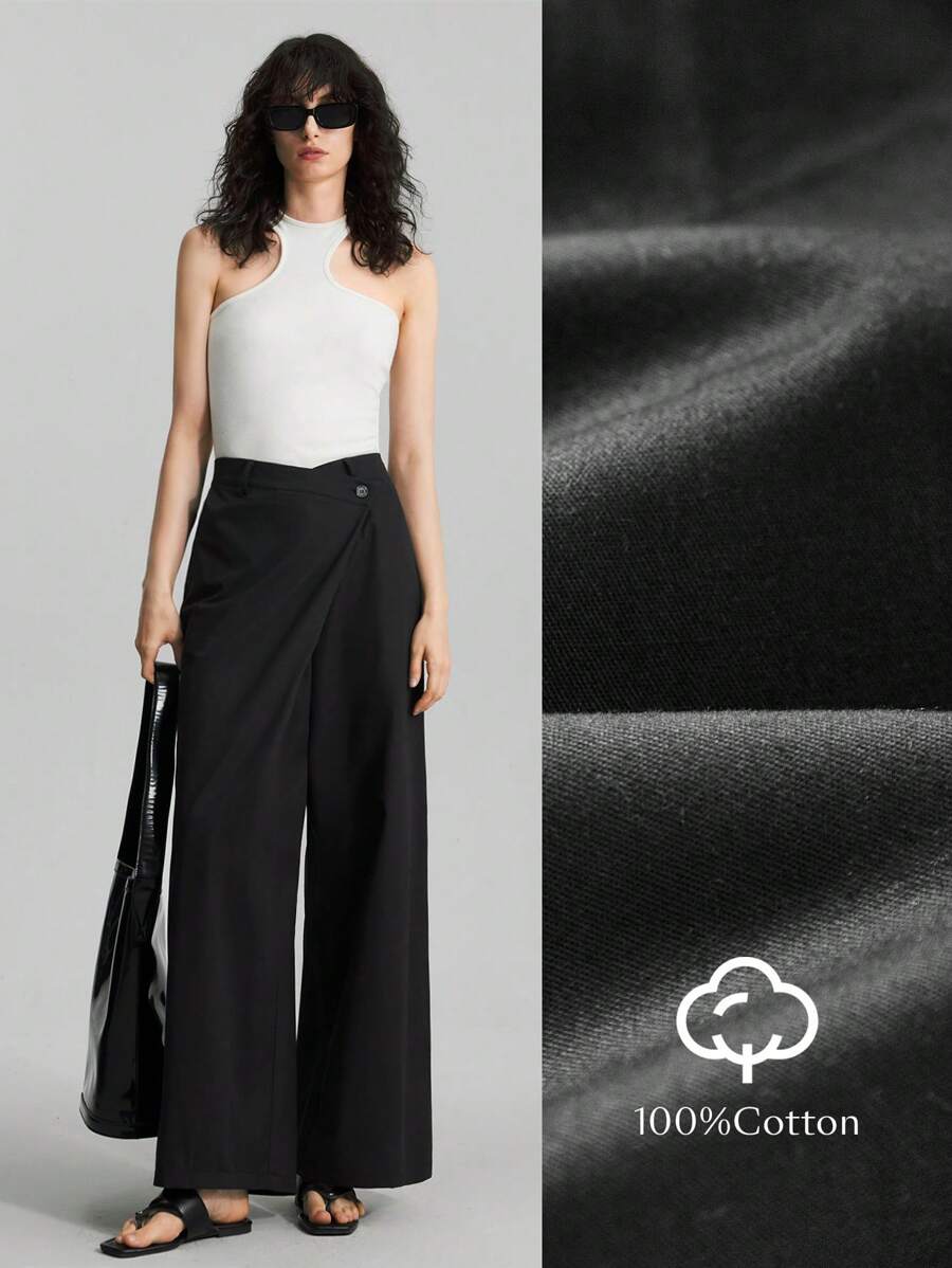 Ontre Pantaloni alla zuava avvolgenti con gamba ampia in tinta unita neri, abbigliamento estivo casual da donna, outfit casual femminili
