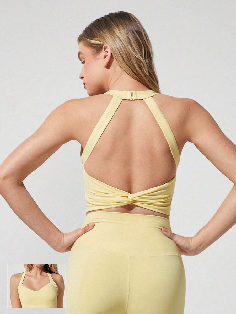 GLOWMODE FeatherFit™ See You Around Halter Backless Sports Bra Light Support Low Impact Yoga