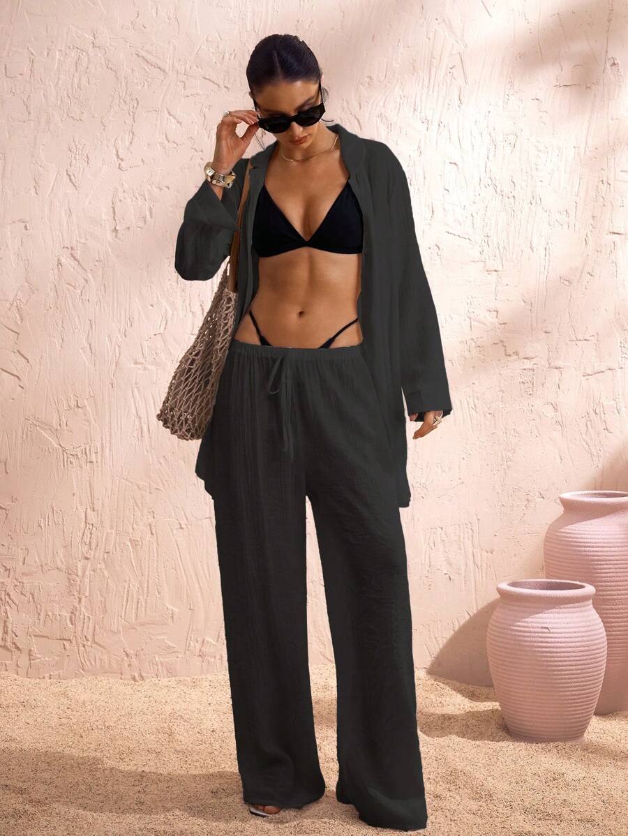 Swim Chiccia 1pc Women's Vacation Beach Sheer Chiffon Shirt, Loose And Lightweight Cover-Up Cover Up