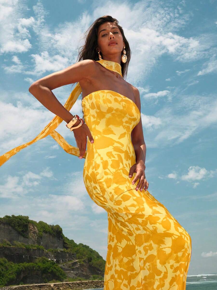 Opulessa Vestido slim fit con estampado de malla de punto para mujer