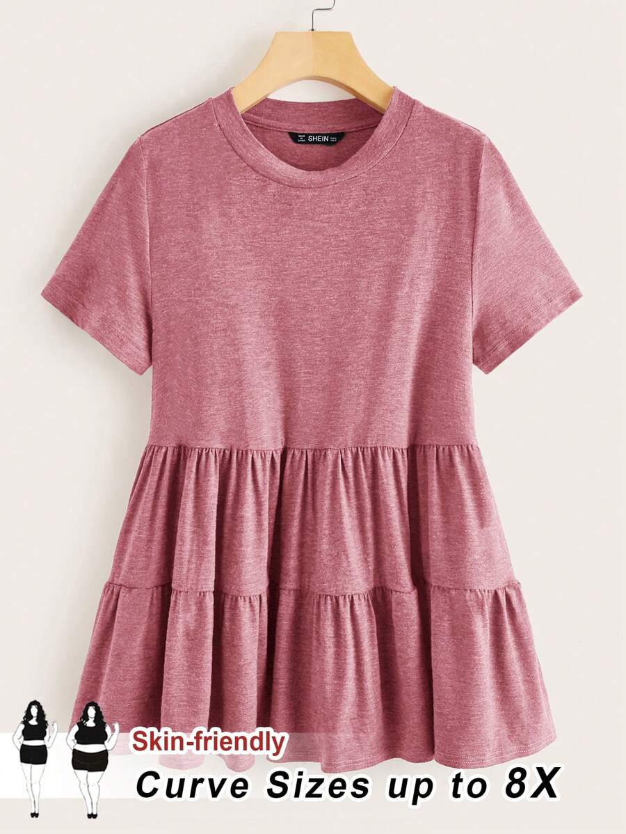 SHEIN CURVE+ Plus Size Solid Color Minimalist Casual Round Neck Short Sleeve Dressbeach Outfits For Woman/Beach Dress/Beach Vacation Outfits/Beach Essentials / Graduation/Tea Party Dresssummer/Country/Beach Vacation Outfits/Beach Outfits/Beach Wear