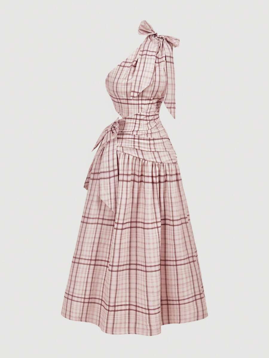 SHEIN MOD Abito donna elegante asimmetrico senza maniche con fiocco grande, rosa. Abito elegante per invitati a matrimonio, outfit per concerti country, festival, compleanni, vacanze, eventi, stile retrò