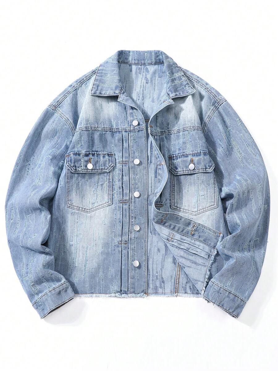 Manfinity EMRG Plus Size Men's Ombre Gradient Front Button Casual Long Sleeve Denim Jacket