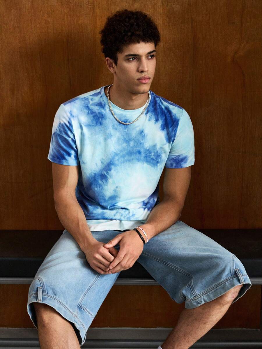 SWAVVY Men T-Shirts Fit Crew Neck Drop Shoulder Short Sleeve Graphic Tee Street Summer Polyester Tie Dye