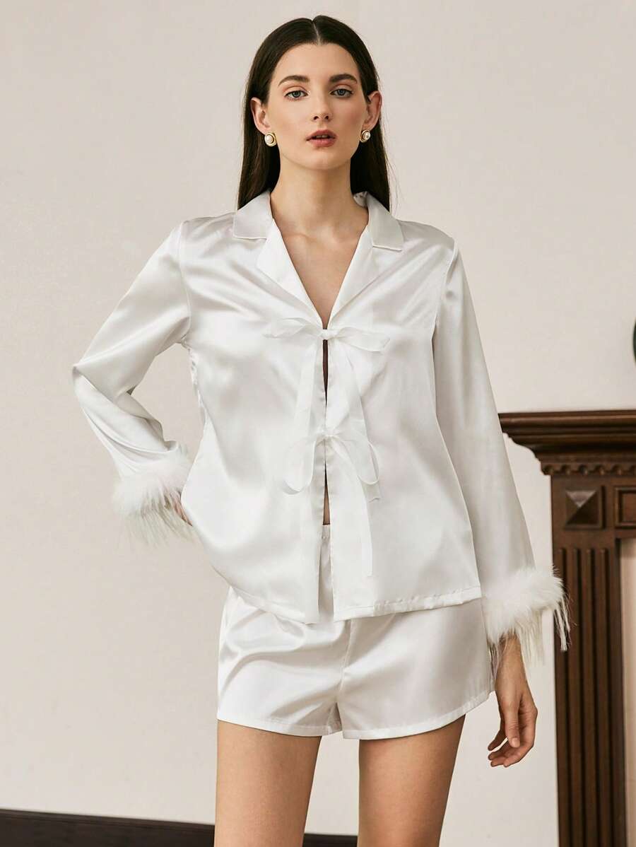 Moireta Conjunto de pijama con bloques de color y cuello, para vacaciones