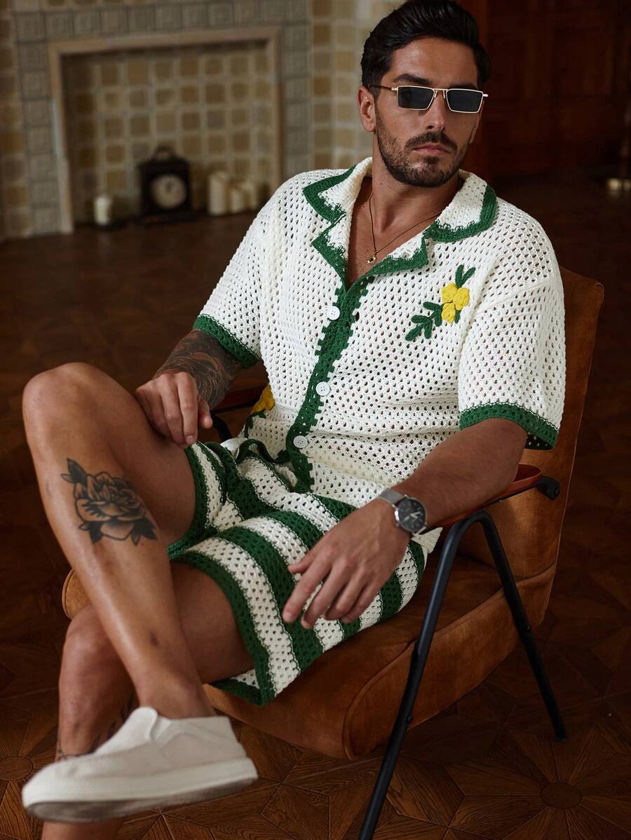 Manfinity CityGents Men's Knit Set: Short Sleeve Top And Shorts, Fashionable For Summer Summer Two Pieces Set For Men