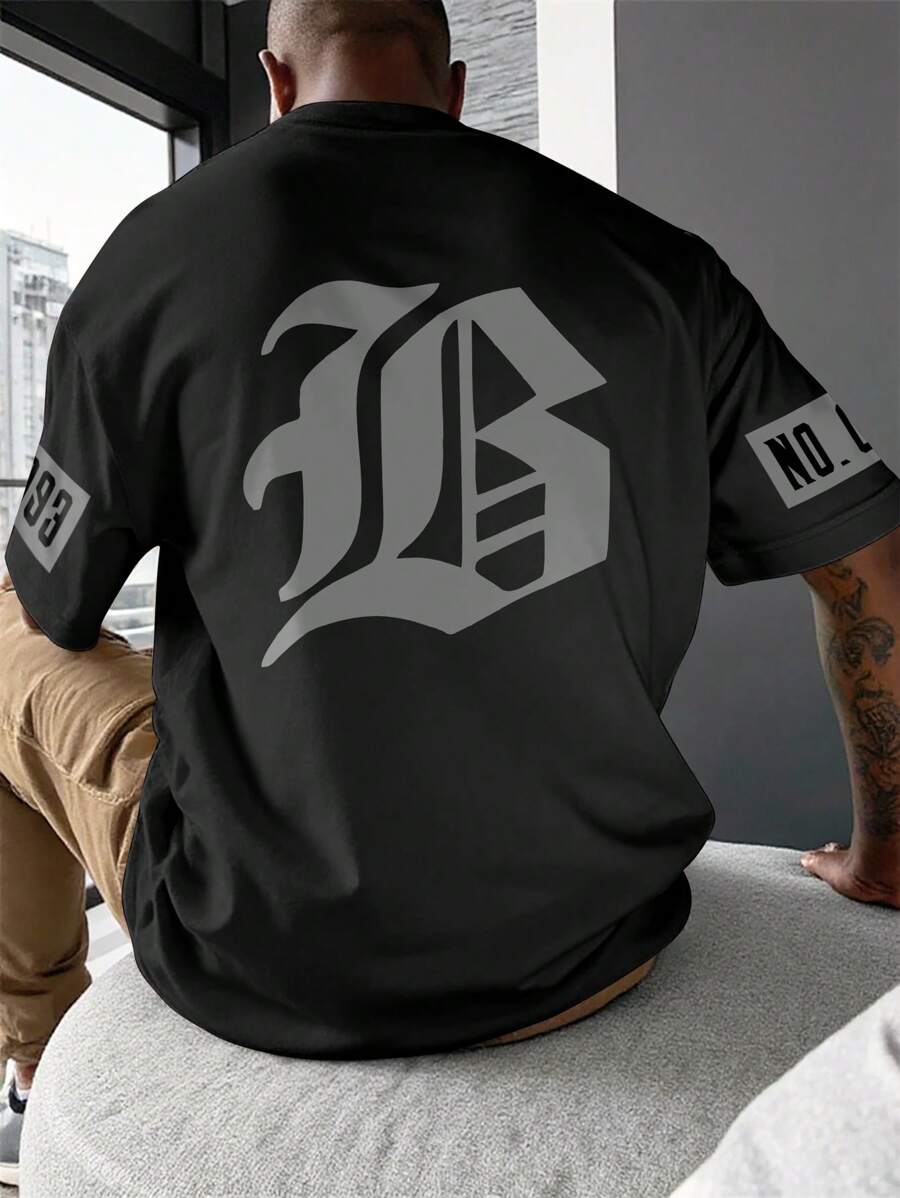 Manfinity LEGND Camiseta de manga corta con estampado de letras para hombre, informal y versátil, de verano