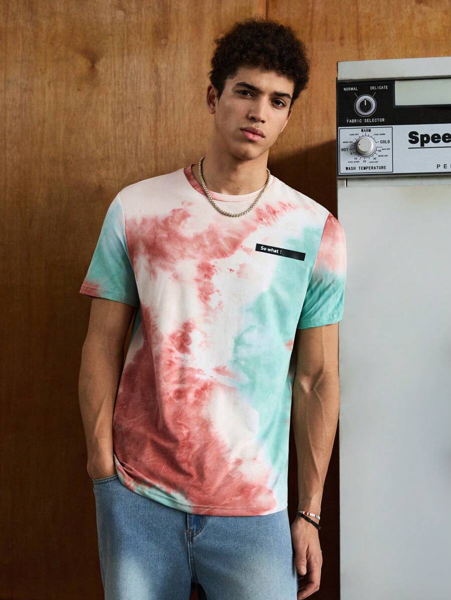 SWAVVY Men T-Shirts Fit Crew Neck Short Sleeve Casual Colorful Summer Polyester Tie Dye Tee