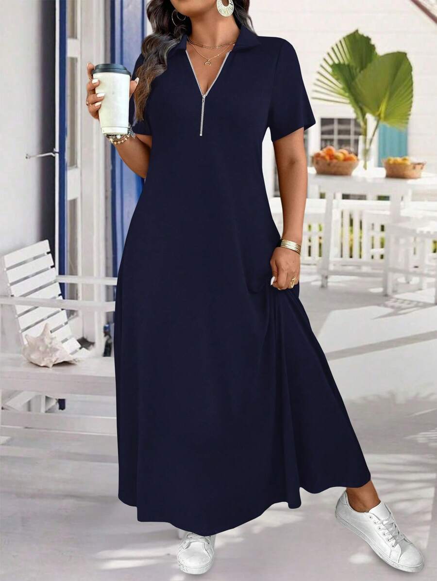 EMERY ROSE Robe courte manches courtes en couleur unie, pratique et polyvalente, taille grande