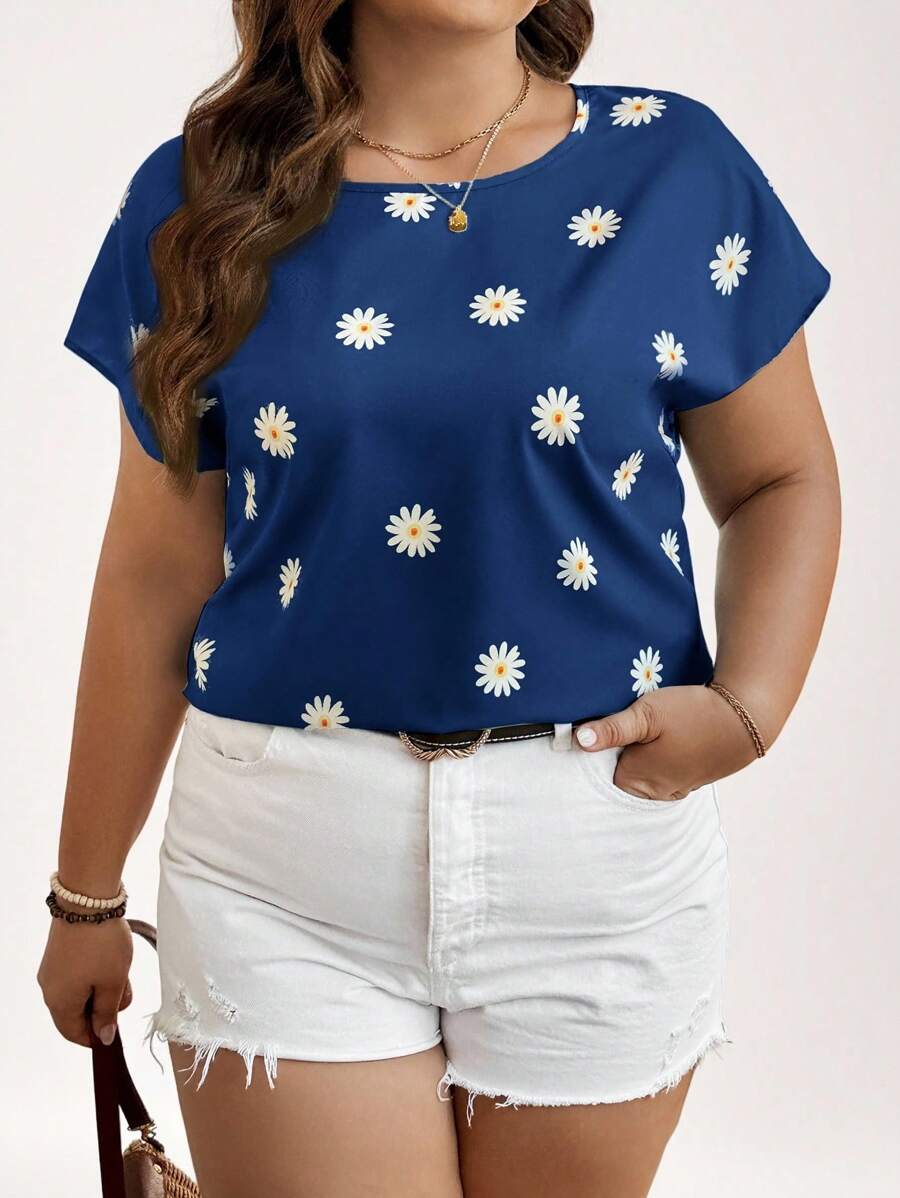 SHEIN LUNE Plus Size Women Floral Print Simple Casual Blouse