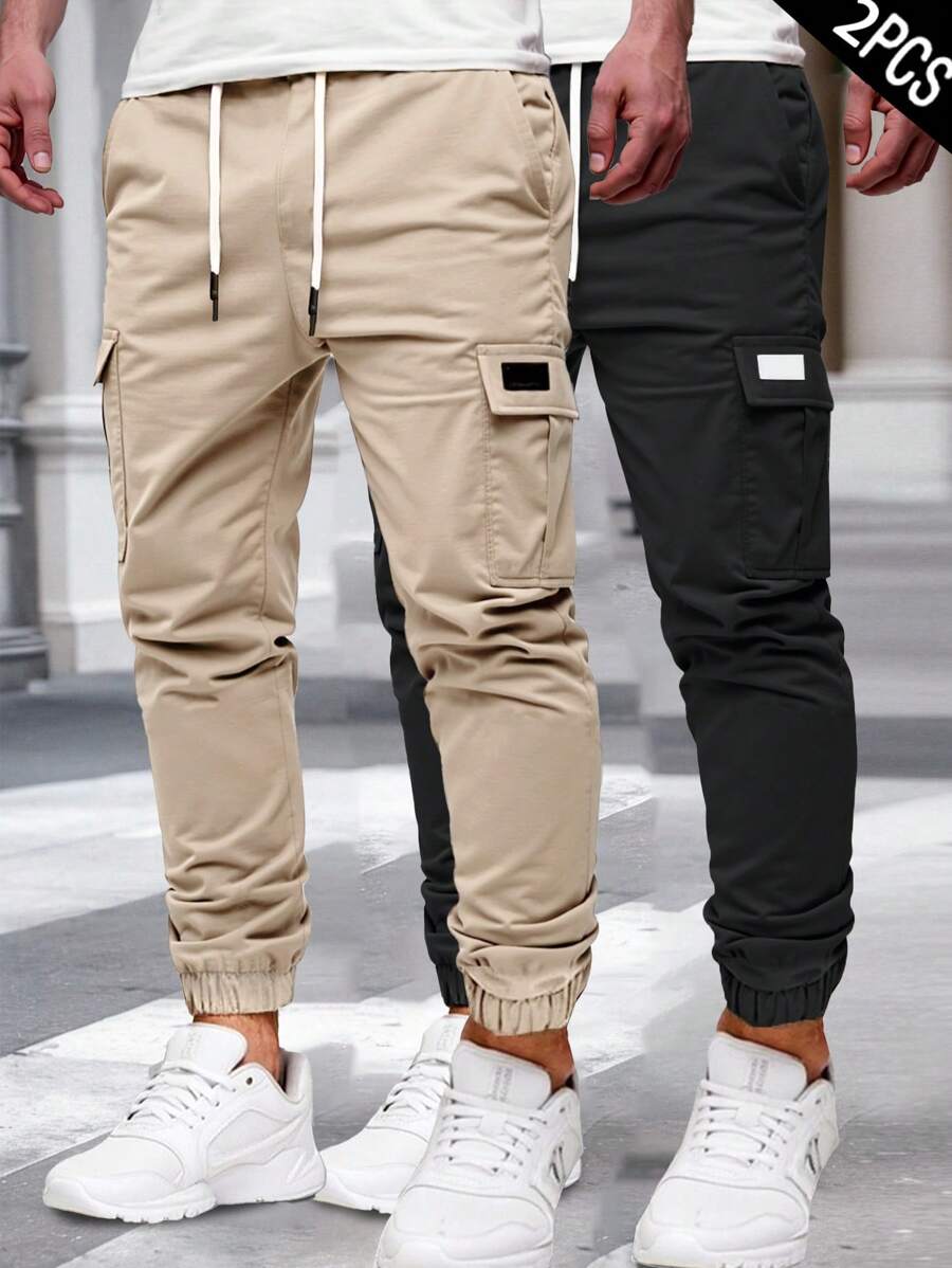 Manfinity Homme Pantalones cargo casuales de hombres con decoración de cordón en la cintura