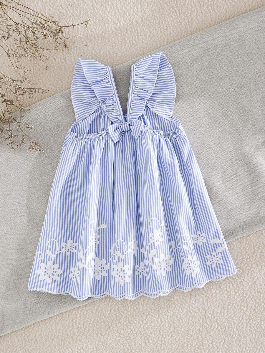 Cozy Pixies Baby Girl Plant & Floral Pattern Round Neck Ruffle Hem Dress