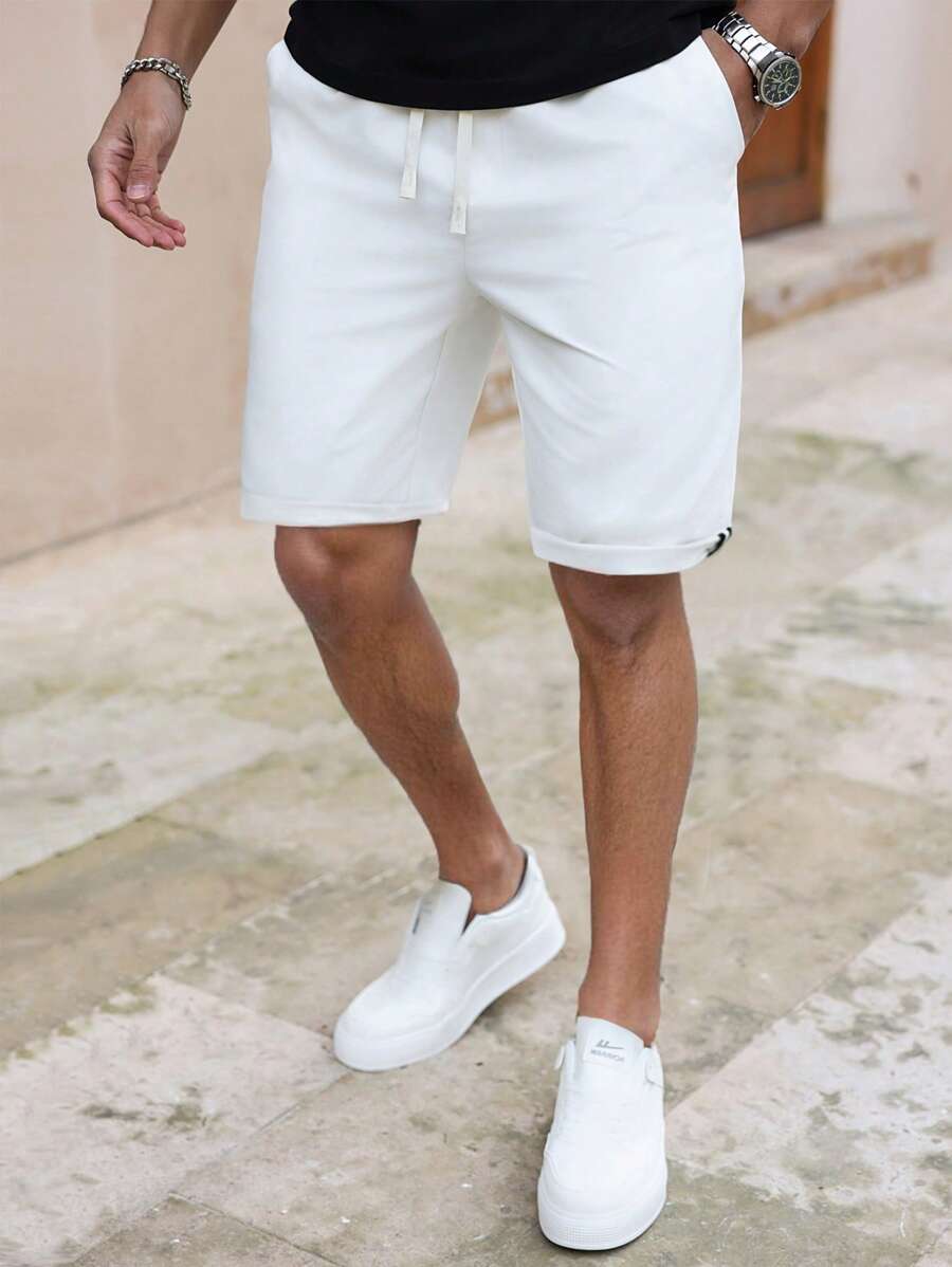 Manfinity Homme Pantalones cortos rectos de unicolor casuales para hombres
