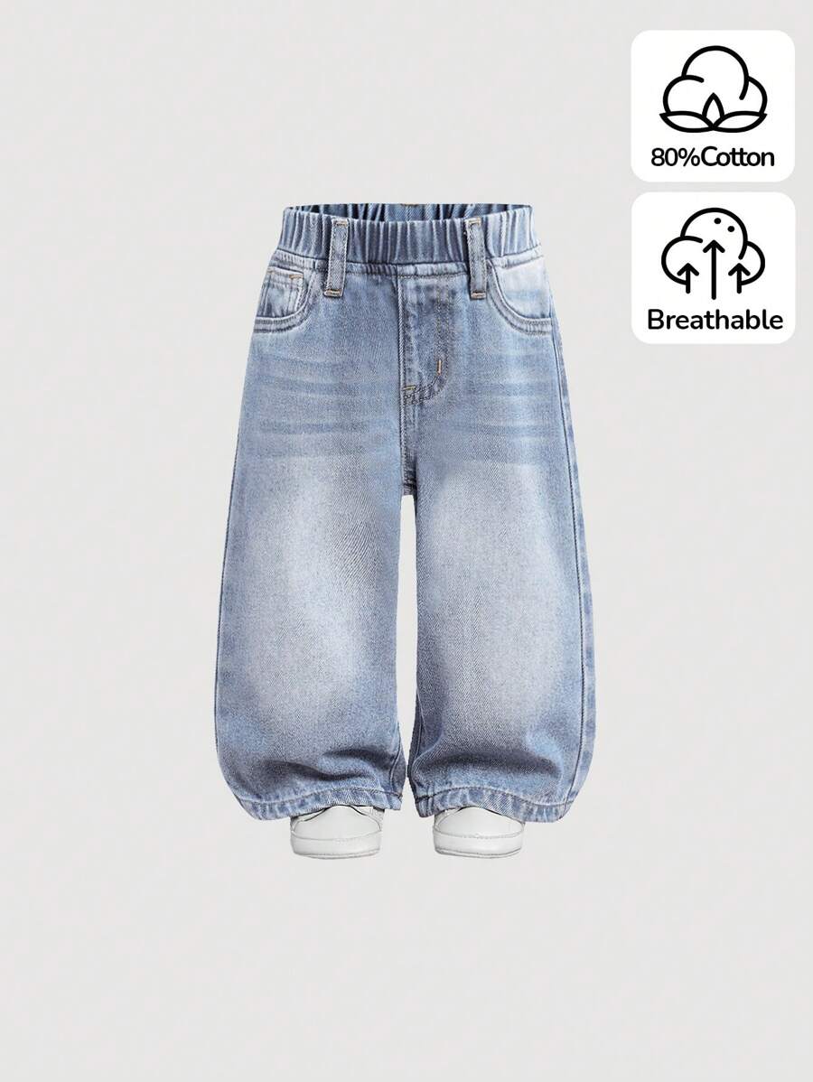SHEIN Toddler Girls Casual Basic Cute Blue Loose Wide-Leg Jeans, Infant & Baby Girl Autumn Winter Denim Pants,Fleece And Thicken Clothing