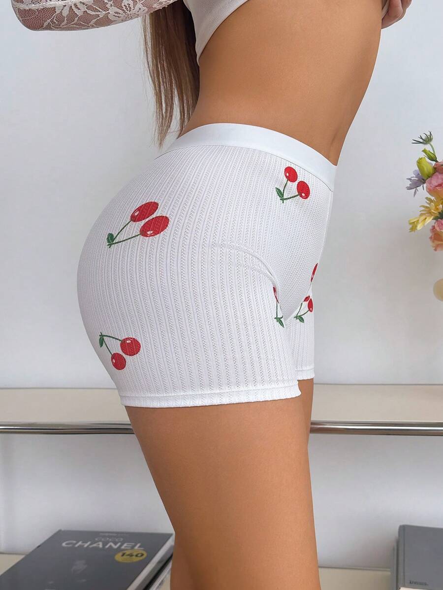 SHEIN Calzoncillos tipo boxer con estampado de cerezas y cadena, lindos y dulces