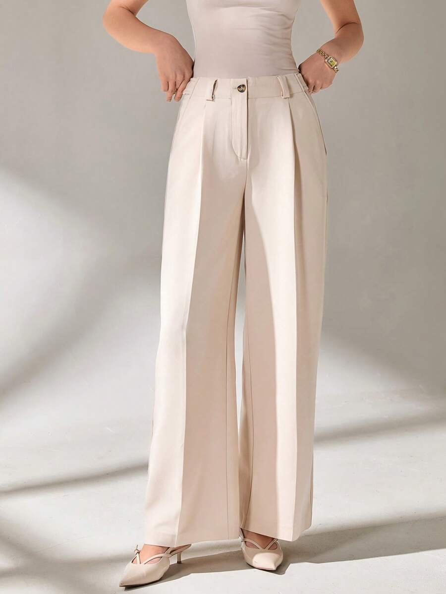 CLARA VERO Pantalones anchos de mujer con bolsillo y cremallera decorativa de color liso