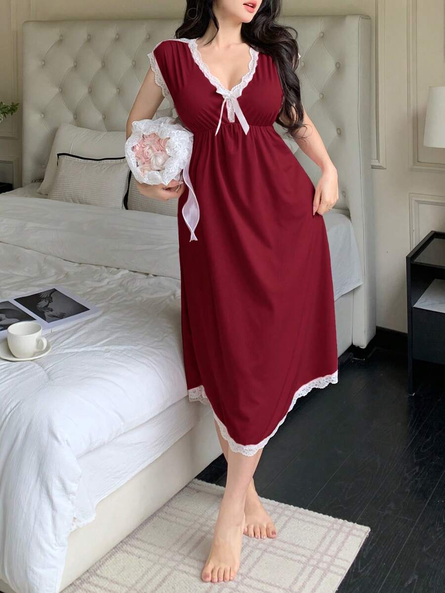 ثوب نوم نسائي ذو رقبة عميقة على شكل فرجار، أنيق للصيف