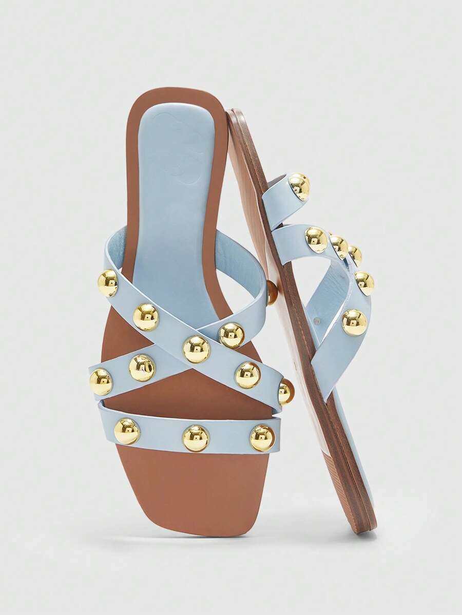 CUCCOO BIZCHIC Women's Fashion Studded Flat Sandals, Summer