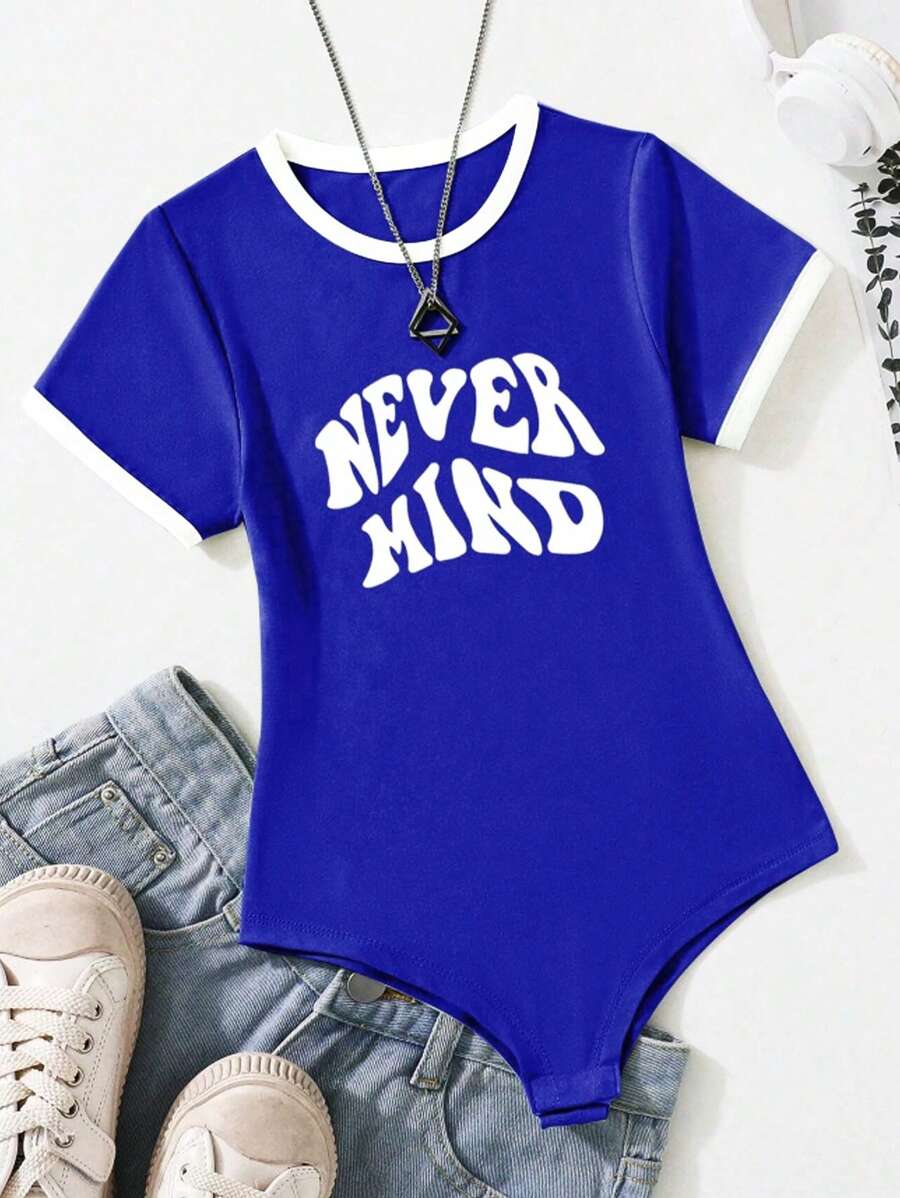 SHEIN Tween Girls Casual Streetwear Letter Print Contrast Color Jumpsuit